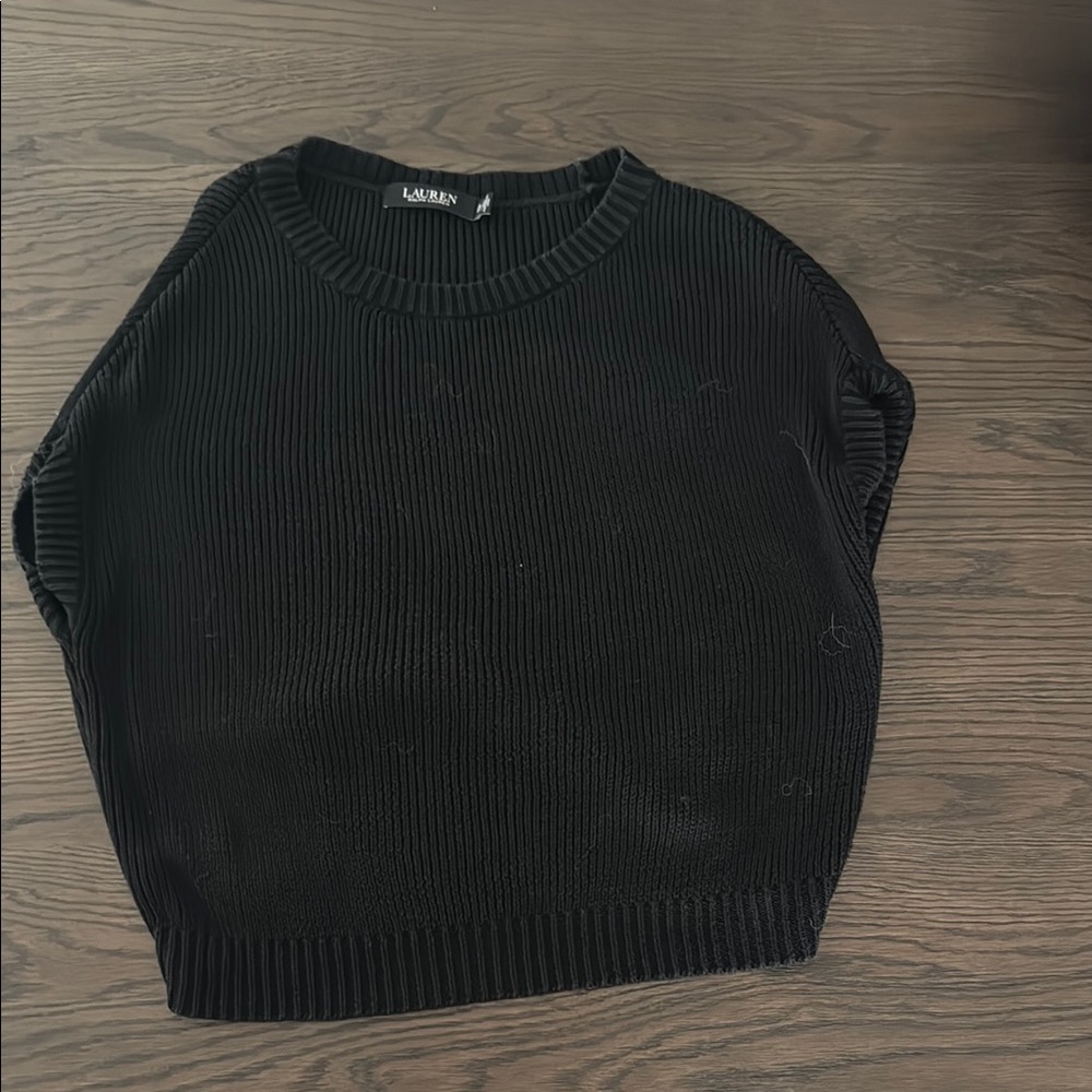 Lauren Ralph Lauren Black Crew Neck Sweater with Ribbed Texture